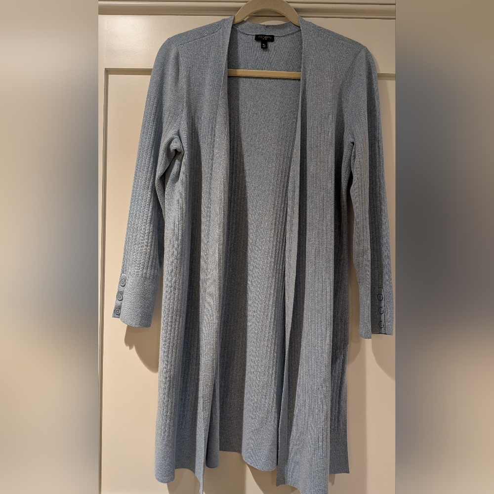 Talbot's Light Blue Ribbed Long Sweater. Beautiful Blue And Gold Button Detail